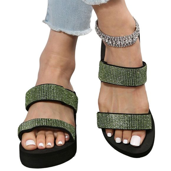 PAOTMBU Green Rhinestone Platform Sandal Women Size 4 - Picture 1 of 7